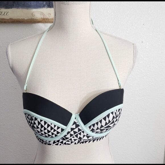 Black Green Multicolor Underwire Padded Triangle Swimwear Lot Of 3 Bikini Top M - Picture 3 of 15